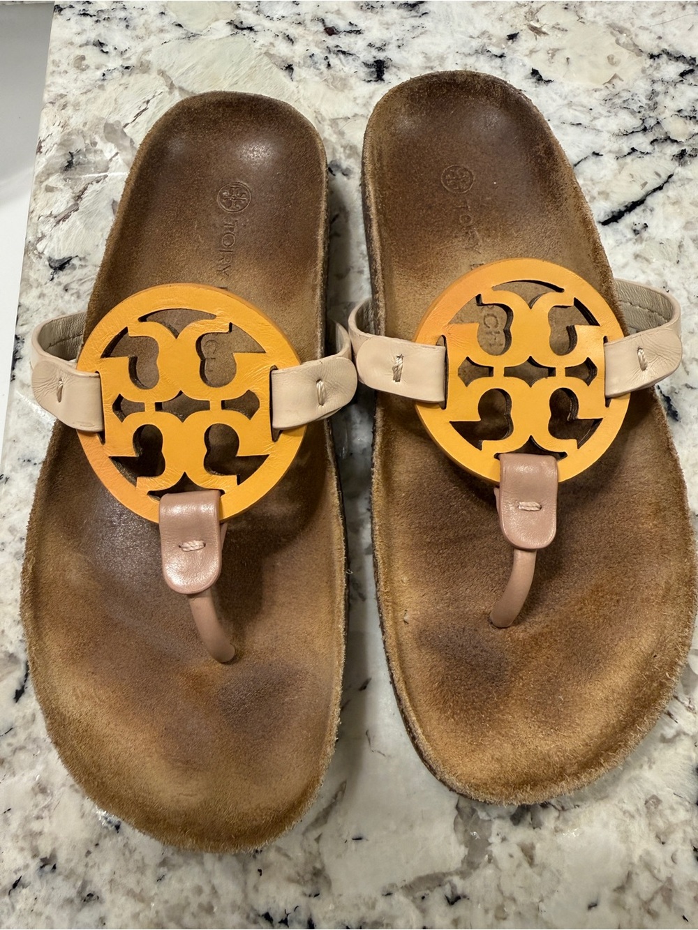 Tory Burch Tan and Orange Miller Thong Sandals